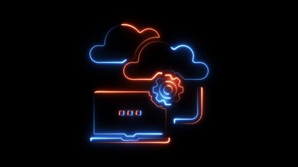 Digital cloud computing network infrastructure data processing automation technology concept neon outline graphic - Powered by Adobe