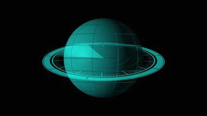 Teal Holographic Globe with Radar Sweep on Black Background earth world. Holographic teal earth with rotating radar sweep and modern digital interface design. - Powered by Adobe