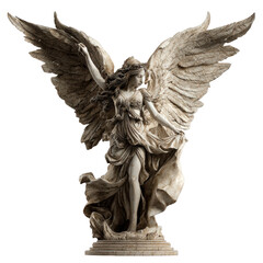 Fototapeta premium Elegant marble angel statue with majestic wings poised for flight and graceful flowing drapery