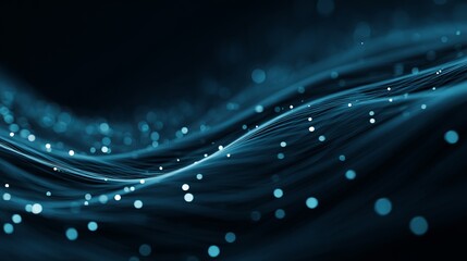 Dynamic blue digital wave with glowing particles, representing data flow and futuristic technology in motion