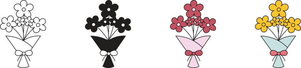 Flowers bouquet icon set on white background ,vector illustration.