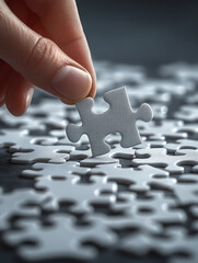 A close-up of a businessman holding a jigsaw puzzle, illustrating a business cooperation strategy concept.