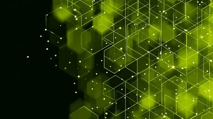 Dynamic glowing network of interconnected hexagons and glowing particles symbolizes modern technology and data flow