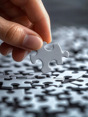 A close-up of a businessman holding a jigsaw puzzle, illustrating a business cooperation strategy concept.