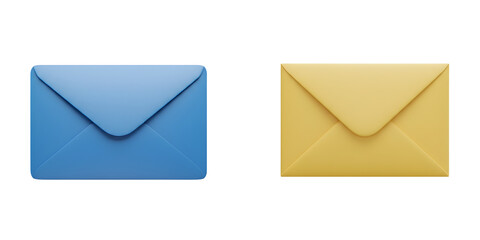 Two closed envelopes one blue one yellow isolated on transparent background