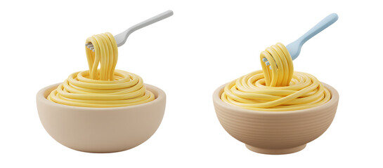 Two plates of spaghetti with forks isolated on transparent background