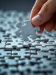 A close-up of a businessman holding a jigsaw puzzle, illustrating a business cooperation strategy concept.
