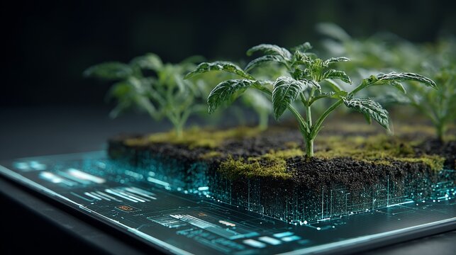 Discover the future of agriculture with innovative smart farming technology and lush green plants thriving on digital circuits