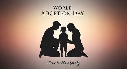 Love Builds a Family concept poster for World Adoption Day Heartfelt Family Bond