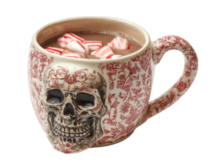 Gothic Skull Mug With Peppermint Candy Horror Christmas Drink