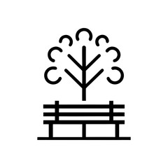 A minimalist outline of a tree with a small bench underneath &mdash; symbolizing rest, shade, and calmness.