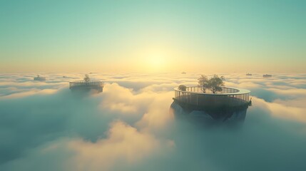  Misty golden cloud sea at dawn, ethereal sky background