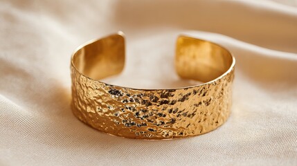Stunning gold cuff bracelet gleaming on silk adds a touch of luxury to any project fashion jewelry and accessories trendsetting style