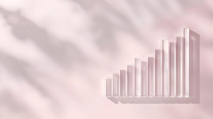 Soft pink gradient with transparent bar chart rising, business background