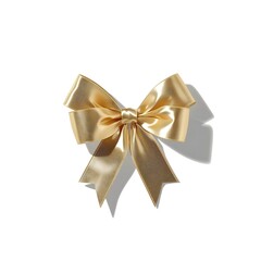 Shiny gold gift bow isolated on matte beige with crisp shadows