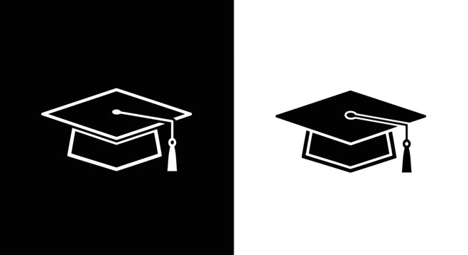 Graduation cap icon symbol representing education and achievement on black and white background