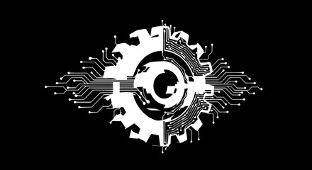 Dynamic fusion of mechanical gear and electronic circuitry symbolizes innovation, progress, and the interconnectedness of technology, perfect for futuristic concepts and digital transformation.