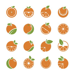 Creative collection of stylized orange fruit vector icons.