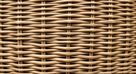Obraz premium A close up view of a woven wicker basket texture with light brown natural fiber material pattern