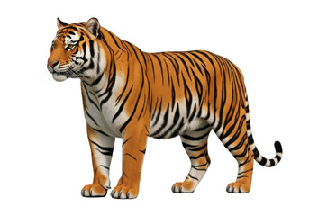 Obraz premium Majestic bengal tiger standing proudly, wildlife animal, feline predator, orange and black stripped fur, isolated on transparent background
