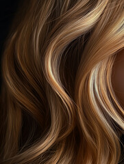 Fototapeta premium Close-up of smooth, golden-brown wavy hair texture