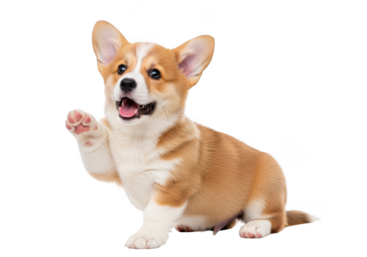 Adorable corgi puppy waving paw cute dog pet animal friend canine breed domestic isolated on transparent background