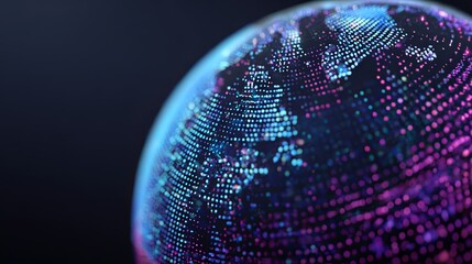 Dazzling digital globe with vibrant neon lights pulsating against a dark cosmic background for futuristic tech concepts