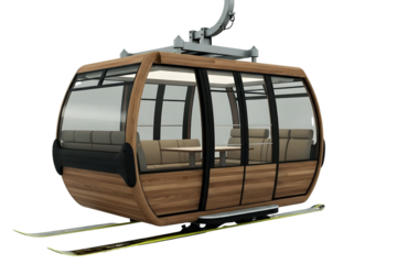 Ski lift gondola with skis isolated on transparent background