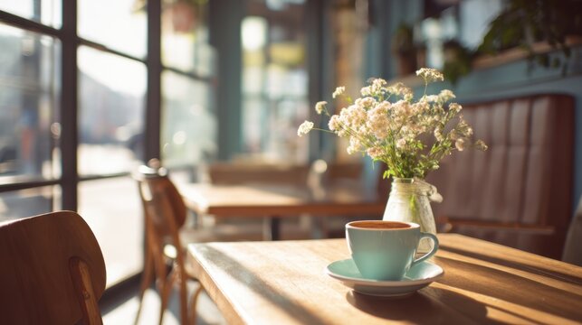 Enjoying a cup of coffee surrounded by sunlight and beautiful flower arrangements.