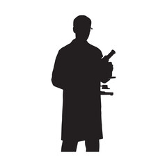  Lab researcher silhouette white background. 