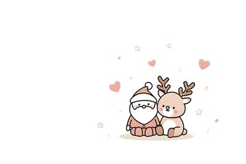Naklejka premium Cute Minimal Santa and Reindeer Illustration 