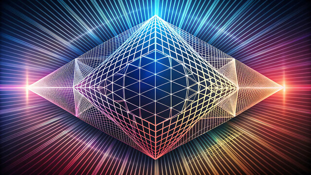 Abstract geometric background with glowing lines and shapes in dark colors