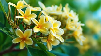 Fototapeta premium Radiant Tiare Blooms in Vibrant Greens - A Closeup of Summer's Island Bouquet