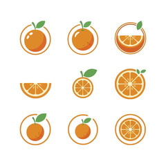 Collection of nine stylized orange fruit logos and icons.