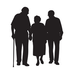 Silhouette of old people on white background.