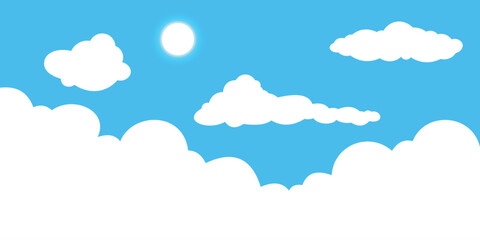 Blue Sky with White Clouds Vector Background – Clean Cartoon Cloudscape Illustration
 in Flat Minimal Style