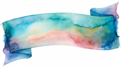 Watercolor ribbon banner isolated on transparent background for design element