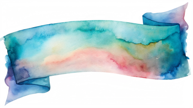Watercolor ribbon banner isolated on transparent background for design element