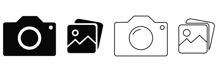 Photo Camera and Image Icon Set – Vector Outline Collection for Photography, Media, 
and Web Design
