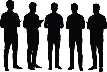 Business professionals with tablets, corporate teamwork, office communication, workplace collaboration, professional discussion, modern business people, flat vector