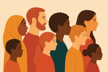 Multicultural Diversity and Equality — International Family and Children Illustration.