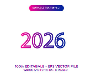 Futuristic 2026 text effect with gradient and editable vector elements