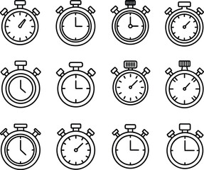 Collection of hand drawn stopwatch icons representing time and speed for design projects vector