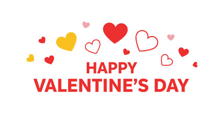 A festive graphic featuring the words 'Happy Valentine's Day' in bold red text, adorned with colorful hearts on a clean white background.