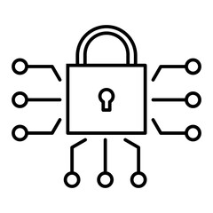 padlock with node lines line icon with editable stroke