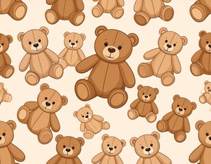 Naklejka premium Cartoon teddy bears arranged randomly over a warm light-beige background