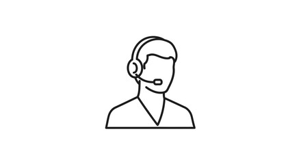 Customer service representative icon simple line art vector illustration of a person with a headset isolated on white background