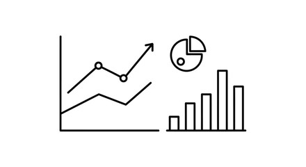 Line graph bar chart and pie chart icons simple flat vector design element isolated on white background for infographic and presentation