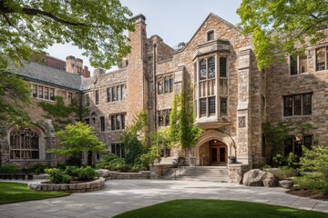Elegant Exterior View of the Lawyers Club at the University of Michigan's Law Quadrangle Campus
