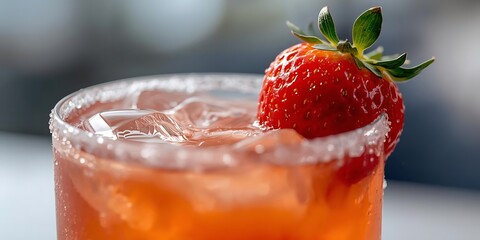 Iced Orange Drink with Strawberry Garnish